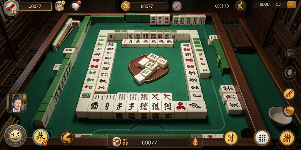 Tangkapan layar utama C0077 menampilkan tingkat keseruan dalam permainan Mahjong.