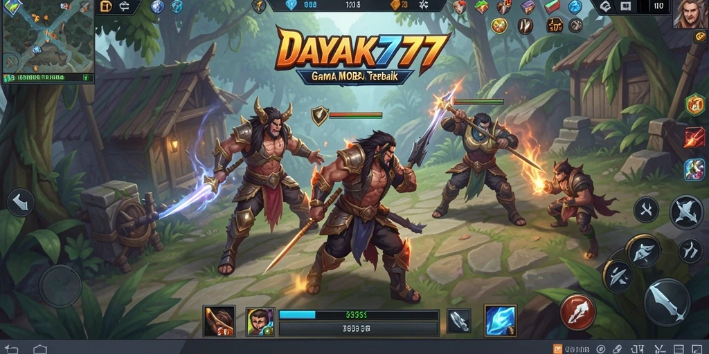Tampilan gameplay epik dalam DAYAK777 dengan pertarungan karakter yang dinamis.
