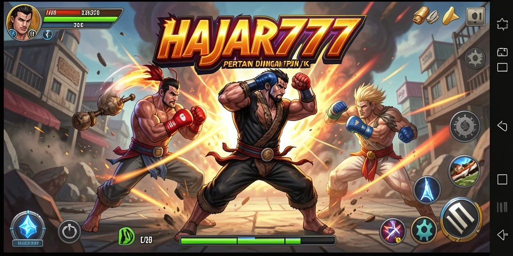 Screenshot gameplay HAJAR777 menampilkan aksi pertarungan yang mendebarkan.