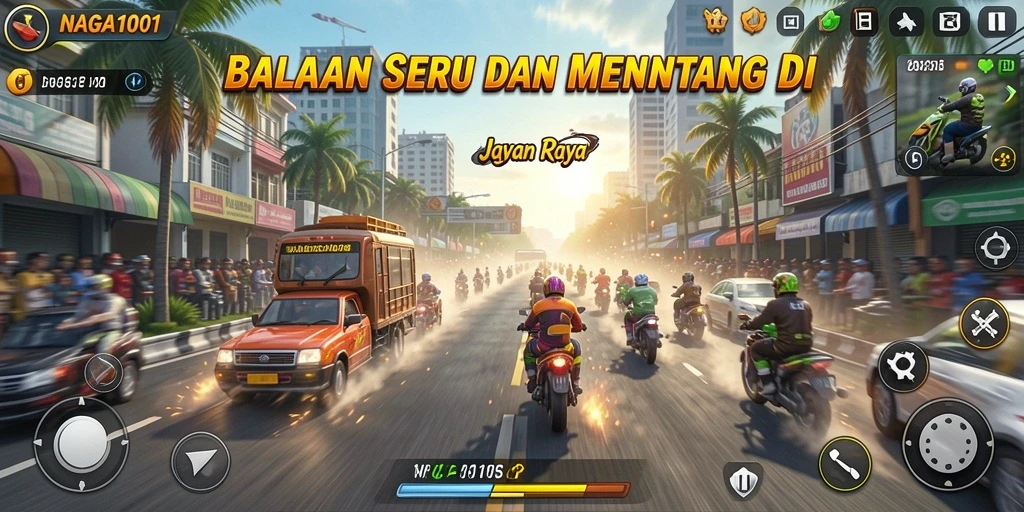 Tampilan seru dari gameplay NAGA1001 yang mendebarkan saat balapan.