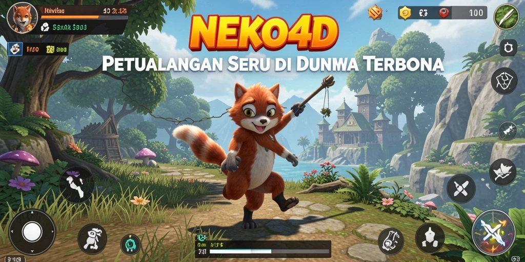 Tangkapan layar gameplay NEKO4D menampilkan petualangan dunia terbuka yang luas.