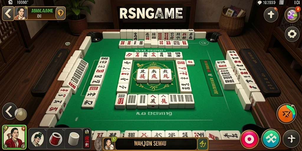 Gameplay seru RSNGAME menampilkan pertandingan Mahjong yang kompetitif.