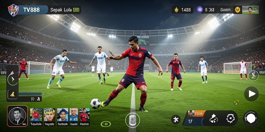 Tampilan gameplay <strong>TV888</strong> yang menampilkan aksi seru di lapangan sepak bola.